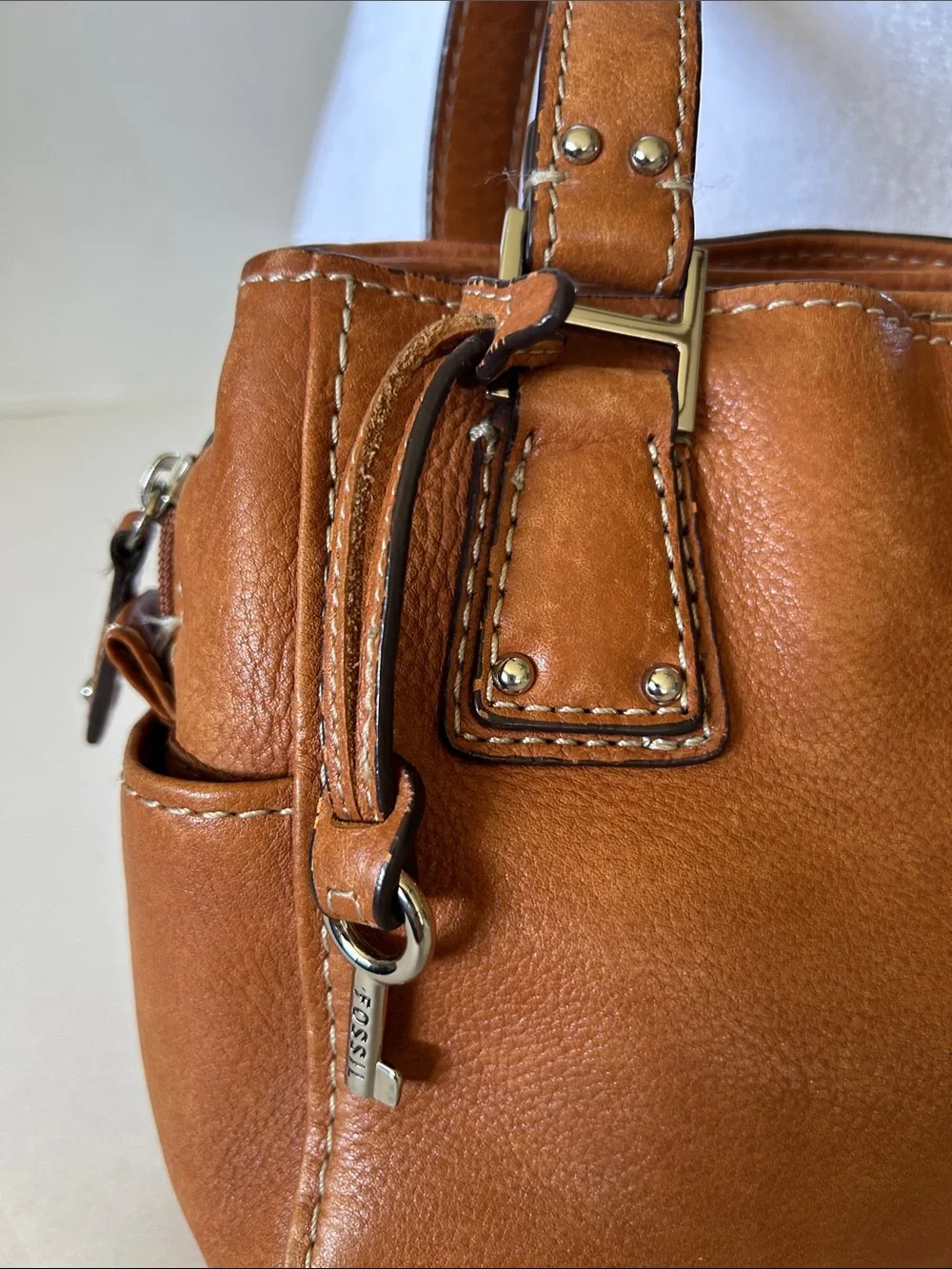 FOSSILL VINTAGE BROWN PEBBLED LEATHER BOHO SHOULDER BAG DOUBLE LEATHER STRAPS